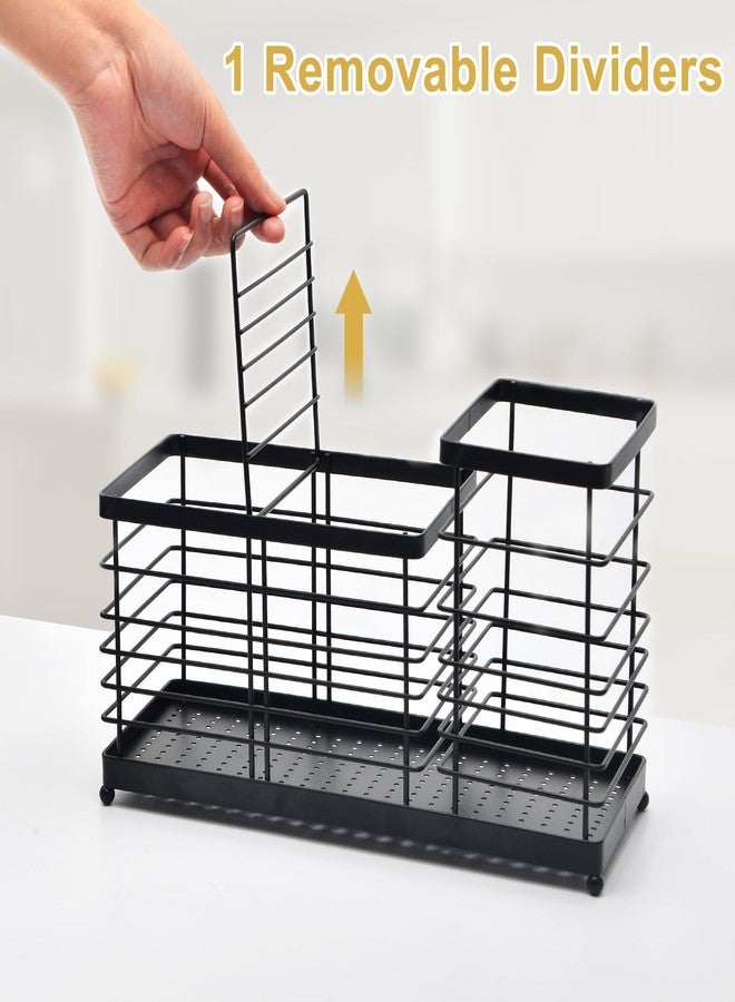 wishfly 3-In-1 Utensil Holder for Kitchen Counter,Matte Black Stainless Steel Spatula Holder with Metal Base,Removable Divider Kitchen Utensil Holder,Large Cooking Utensil Organizer for Farmhouse - Image 5